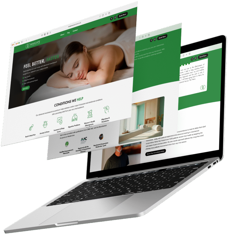 Massage and wellness clinic website with online booking and treatment details