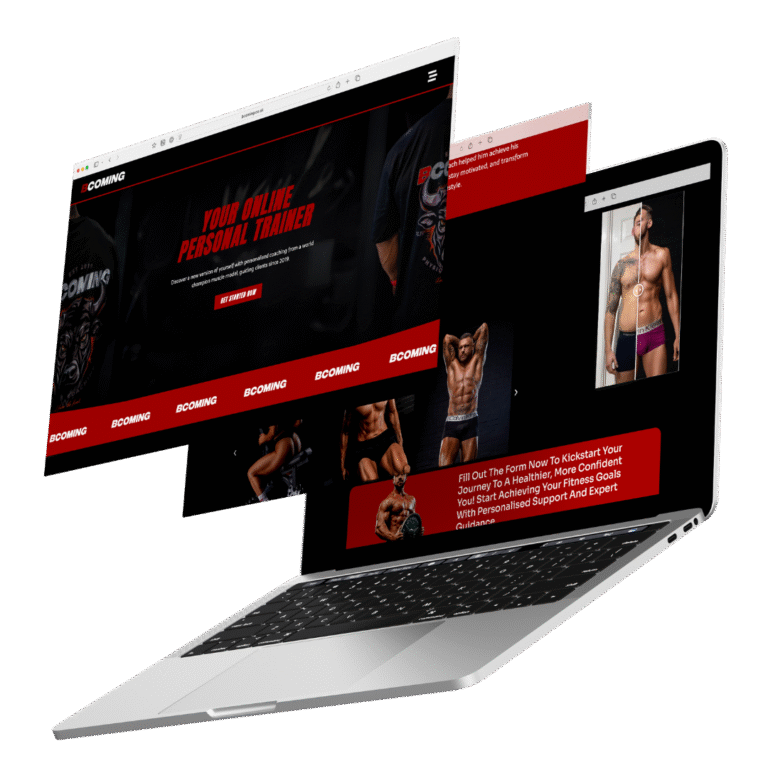Website mockup featuring black and red restaurant design on laptop screen