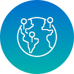 Local business focus icon with connected global map representing regional expertise
