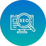 SEO optimisation icon with magnifying glass analysing search engine data